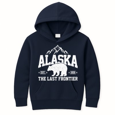 Alaska The Last Frontier EST 1959 Grizzly Bear Mountains Kids Hoodie