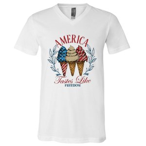 America Tastes Like Freedom America V-Neck T-Shirt