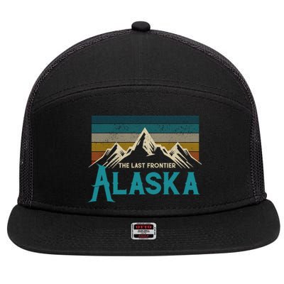 Alaska The Last Frontier Vintage Mountains Nature Gift Cute Gift 7 Panel Mesh Trucker Snapback Hat