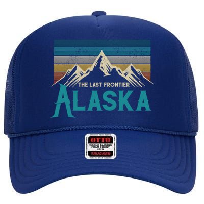 Alaska The Last Frontier Vintage Mountains Nature Gift Cute Gift High Crown Mesh Back Trucker Hat