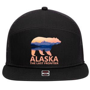 Alaska The Last Frontier Grizzly Bear Lake Gift 7 Panel Mesh Trucker Snapback Hat