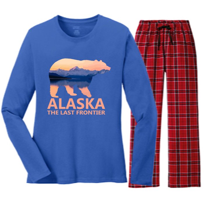 Alaska The Last Frontier Grizzly Bear Lake Gift Women's Long Sleeve Flannel Pajama Set 