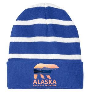 Alaska The Last Frontier Grizzly Bear Lake Gift Striped Beanie with Solid Band