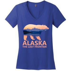 Alaska The Last Frontier Grizzly Bear Lake Gift Women's V-Neck T-Shirt