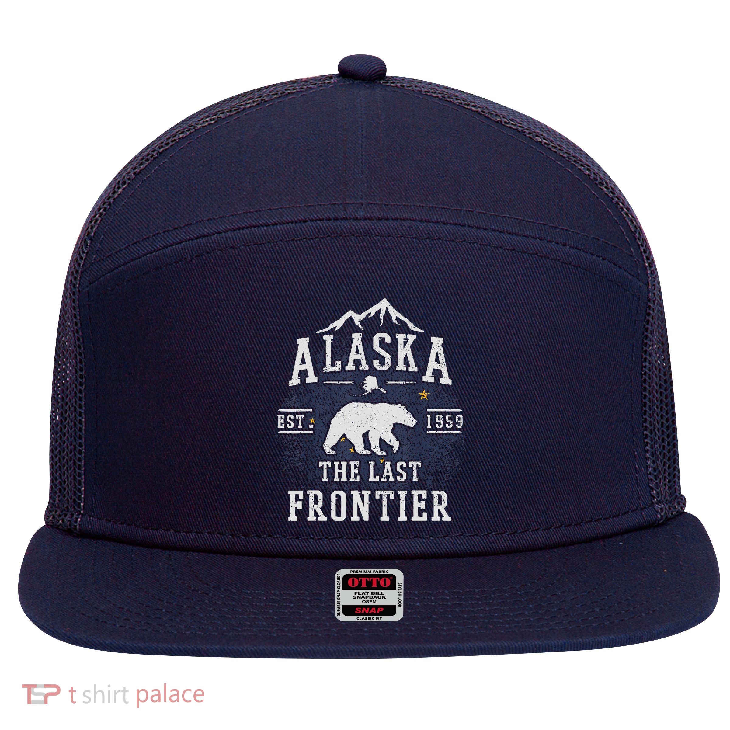 Alaska The Last Frontier Adventure Alaskan Home Gift 7 Panel Mesh Trucker Snapback Hat