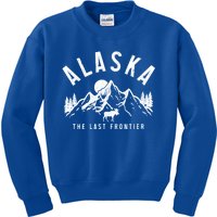 Alaska The Last Frontier Vintage Mountains Moose Hiking Gift Kids Sweatshirt