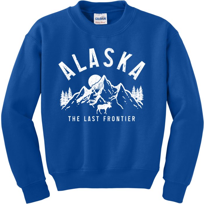 Alaska The Last Frontier Vintage Mountains Moose Hiking Gift Kids Sweatshirt