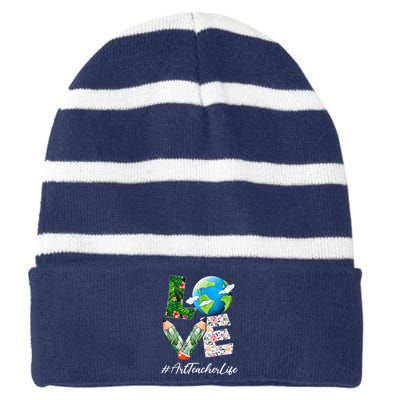 Art Teacher Love World Earth Day Anniversary Save The Planet Striped Beanie with Solid Band