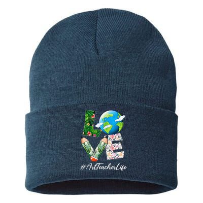 Art Teacher Love World Earth Day Anniversary Save The Planet Sustainable Knit Beanie