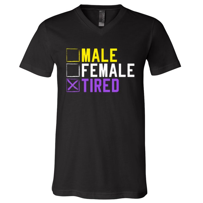 Asexual Transexual Lgbt Pride Gift Tired Non Binary V-Neck T-Shirt