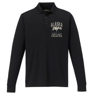 Alaska The Last Frontier Mountains And Bear Fun Meaningful Gift Performance Long Sleeve Polo