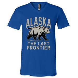 Alaska The Last Frontier Mountains And Bear Fun Meaningful Gift V-Neck T-Shirt