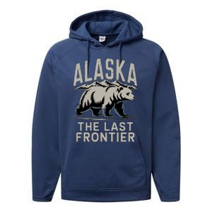 Alaska The Last Frontier Mountains And Bear Fun Meaningful Gift Performance Fleece Hoodie