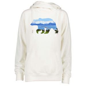 Alaska The Last Frontier Grizzly Bear Nature Lover Souvenir Gift Womens Funnel Neck Pullover Hood