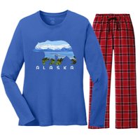 Alaska The Last Frontier Grizzly Bear Nature Lover Souvenir Gift Women's Long Sleeve Flannel Pajama Set 