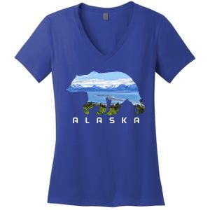 Alaska The Last Frontier Grizzly Bear Nature Lover Souvenir Gift Women's V-Neck T-Shirt