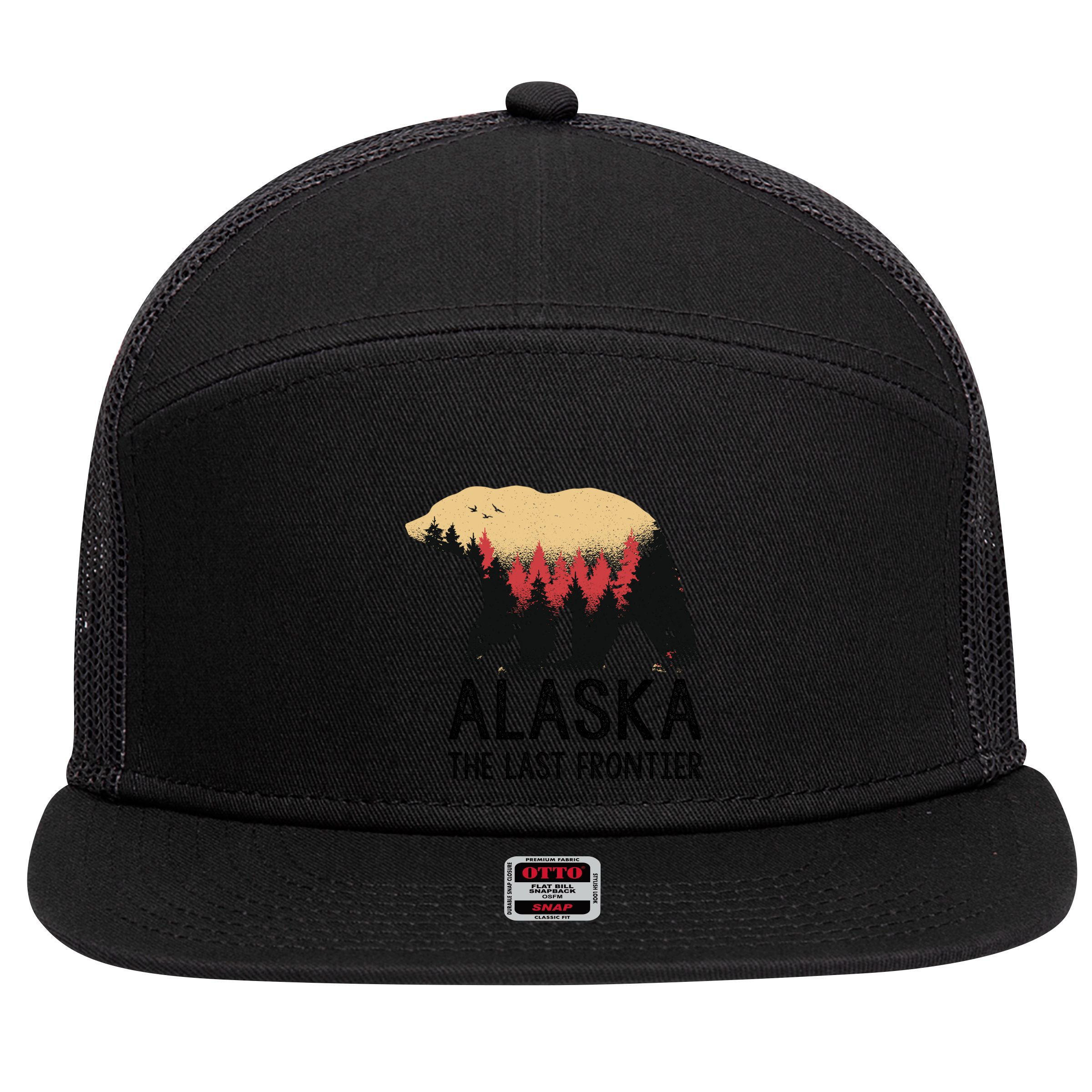 Alaska The Last Frontier Souvenir Gift 7 Panel Mesh Trucker Snapback Hat