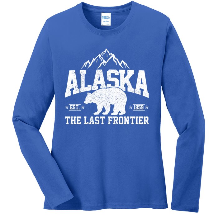 Alaska The Last Frontier Est 1959 Grizzly Bear Mountains Cool Gift Ladies Long Sleeve Shirt