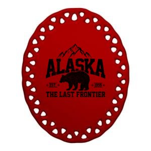 Alaska The Last Frontier Est 1959 Grizzly Bear Mountains Cool Gift Ceramic Oval Ornament