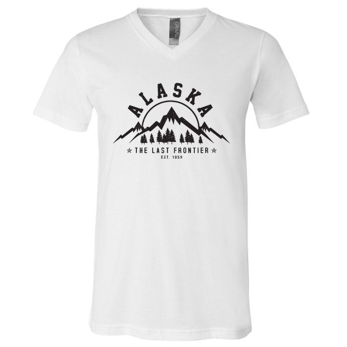 Alaska The Last Frontier Est 1959 Mountains Nature Gift V-Neck T-Shirt