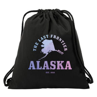 Alaska The Last Frontier State Map Est 1959 Vintage Drawstring Bag