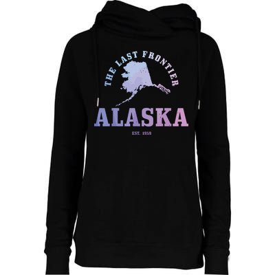 Alaska The Last Frontier State Map Est 1959 Vintage Womens Funnel Neck Pullover Hood