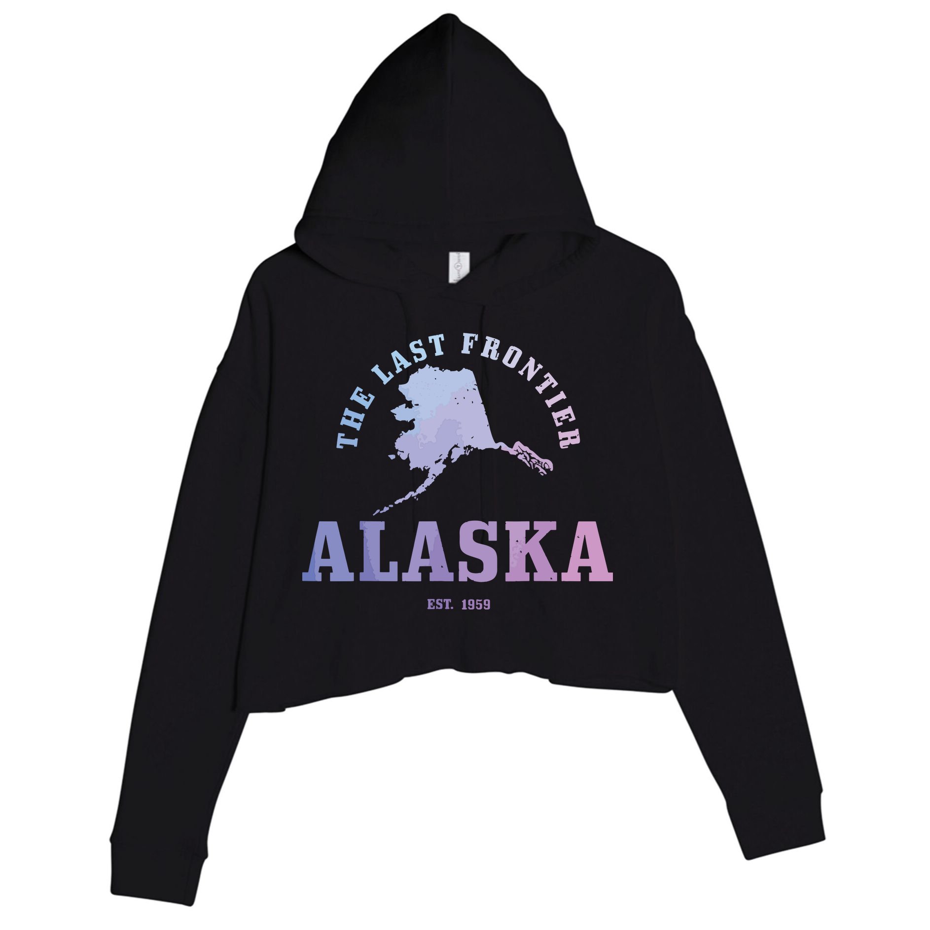 Alaska The Last Frontier State Map Est 1959 Vintage Crop Fleece Hoodie