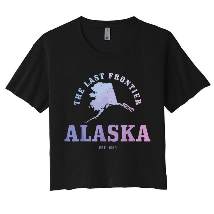 Alaska The Last Frontier State Map Est 1959 Vintage Women's Crop Top Tee