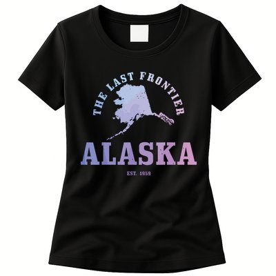 Alaska The Last Frontier State Map Est 1959 Vintage Womens T-Shirt