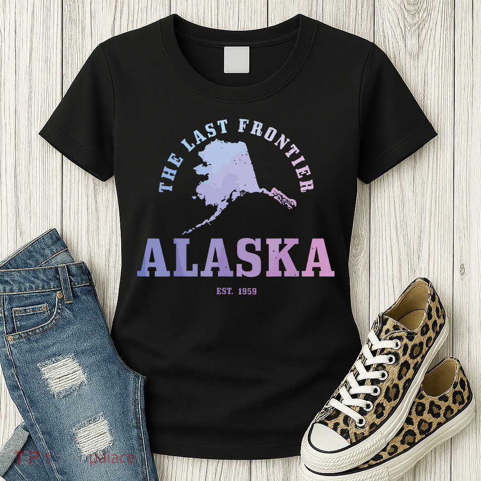 Alaska The Last Frontier State Map Est 1959 Vintage Womens T-Shirt