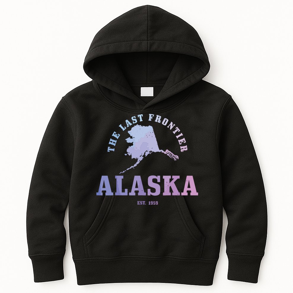 Alaska The Last Frontier State Map Est 1959 Vintage Kids Hoodie