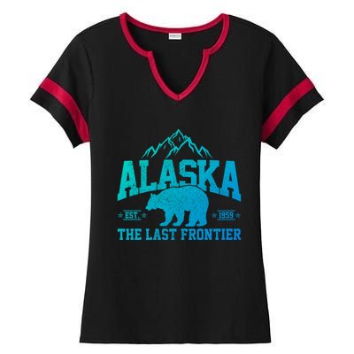 Alaska The Last Frontier Est 1959 Grizzly Bear Mountains Cool Gift Ladies Halftime Notch Neck Tee