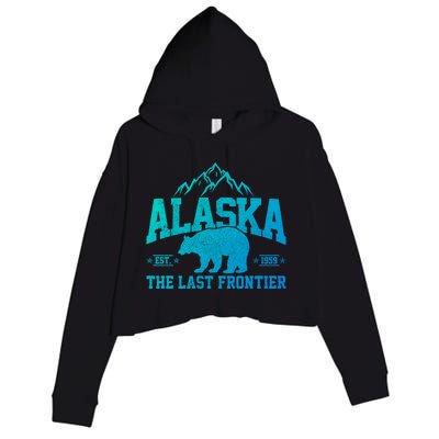 Alaska The Last Frontier Est 1959 Grizzly Bear Mountains Cool Gift Crop Fleece Hoodie