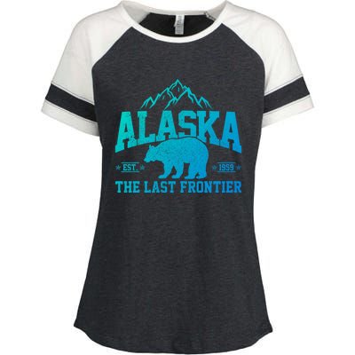 Alaska The Last Frontier Est 1959 Grizzly Bear Mountains Cool Gift Enza Ladies Jersey Colorblock Tee