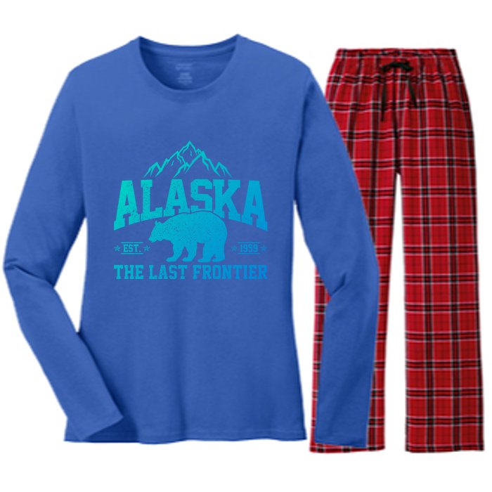 Alaska The Last Frontier Est 1959 Grizzly Bear Mountains Cool Gift Women's Long Sleeve Flannel Pajama Set 