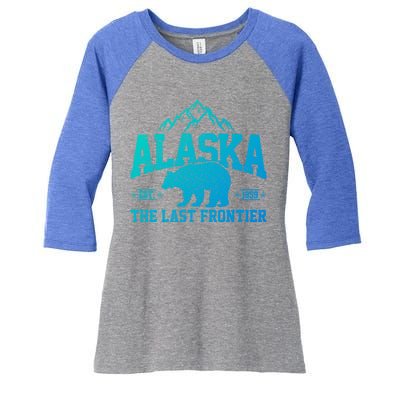 Alaska The Last Frontier Est 1959 Grizzly Bear Mountains Cool Gift Women's Tri-Blend 3/4-Sleeve Raglan Shirt