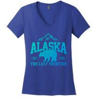 Alaska The Last Frontier Est 1959 Grizzly Bear Mountains Cool Gift Women's V-Neck T-Shirt