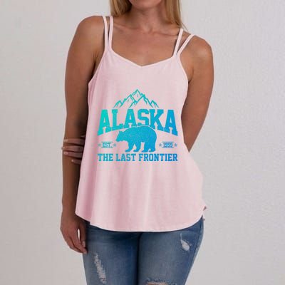 Alaska The Last Frontier Est 1959 Grizzly Bear Mountains Cool Gift Women's Strappy Tank