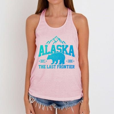 Alaska The Last Frontier Est 1959 Grizzly Bear Mountains Cool Gift Women's Knotted Racerback Tank