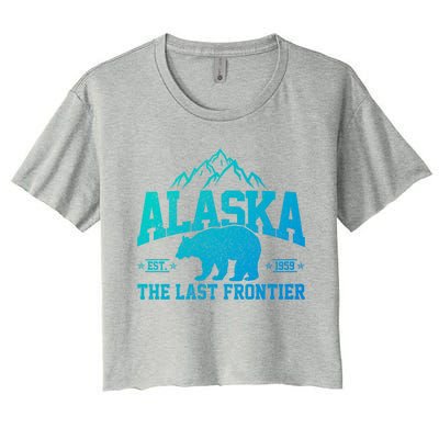 Alaska The Last Frontier Est 1959 Grizzly Bear Mountains Cool Gift Women's Crop Top Tee