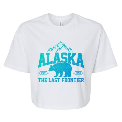 Alaska The Last Frontier Est 1959 Grizzly Bear Mountains Cool Gift Bella+Canvas Jersey Crop Tee