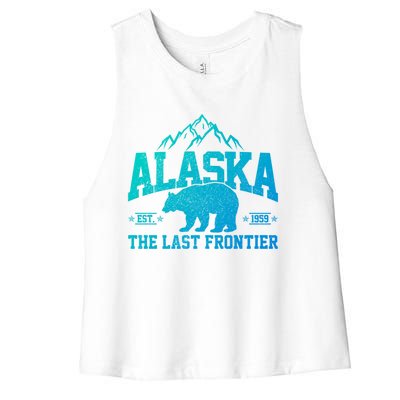 Alaska The Last Frontier Est 1959 Grizzly Bear Mountains Cool Gift Women's Racerback Cropped Tank