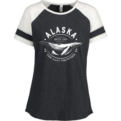 Alaska The Last Frontier Whale Home Cruise Vintage Enza Ladies Jersey Colorblock Tee