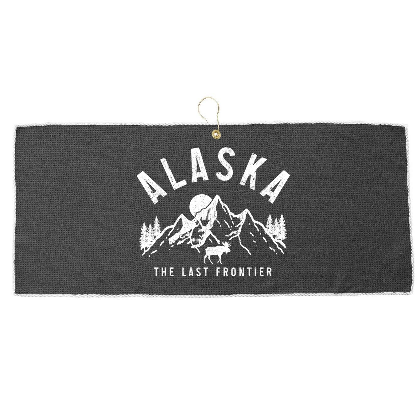 Alaska The Last Frontier Vintage Mountains Moose Hiking Gift Large Microfiber Waffle Golf Towel