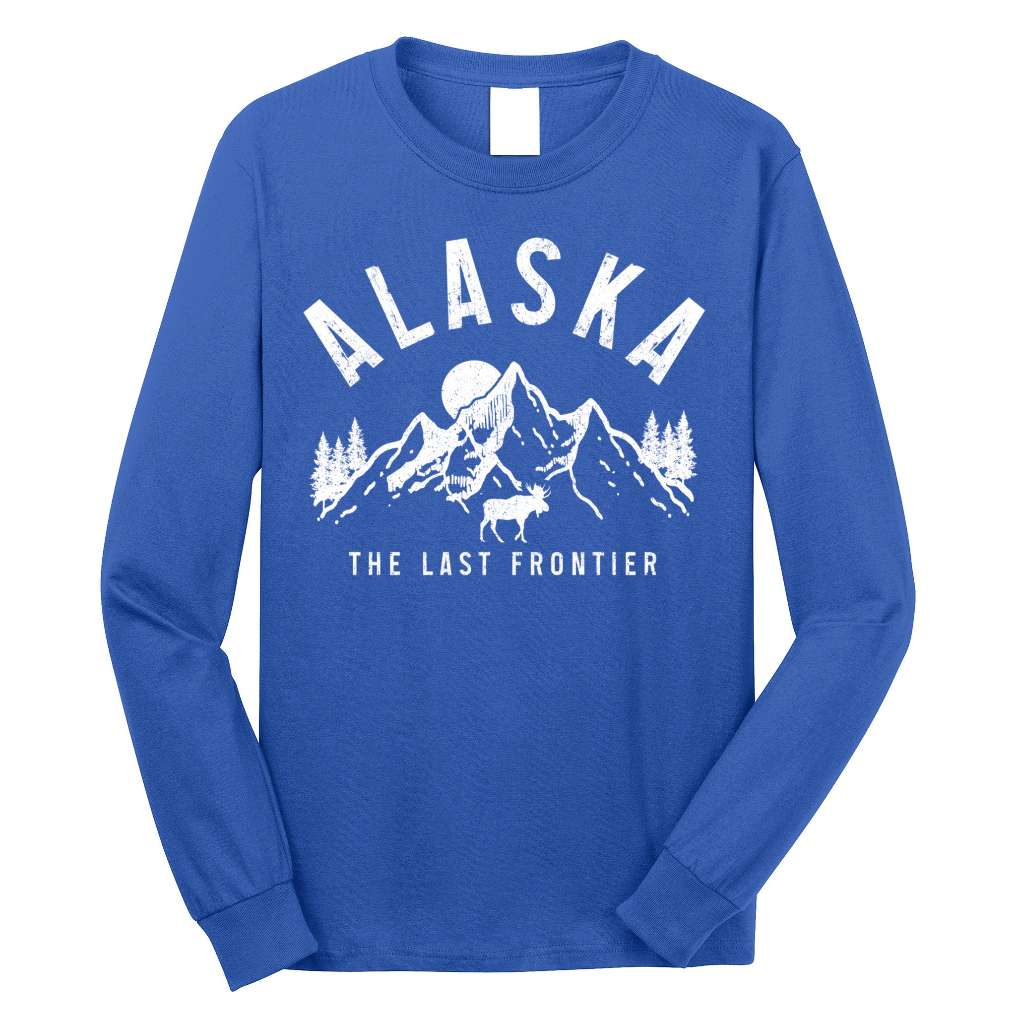 Alaska The Last Frontier Vintage Mountains Moose Hiking Gift Long Sleeve Shirt