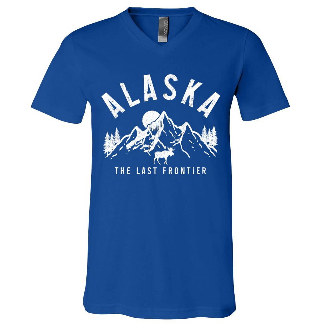 Alaska The Last Frontier Vintage Mountains Moose Hiking Gift V-Neck T-Shirt