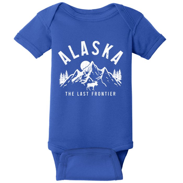 Alaska The Last Frontier Vintage Mountains Moose Hiking Gift Baby Bodysuit