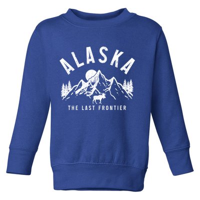Alaska The Last Frontier Vintage Mountains Moose Hiking Gift Toddler Sweatshirt