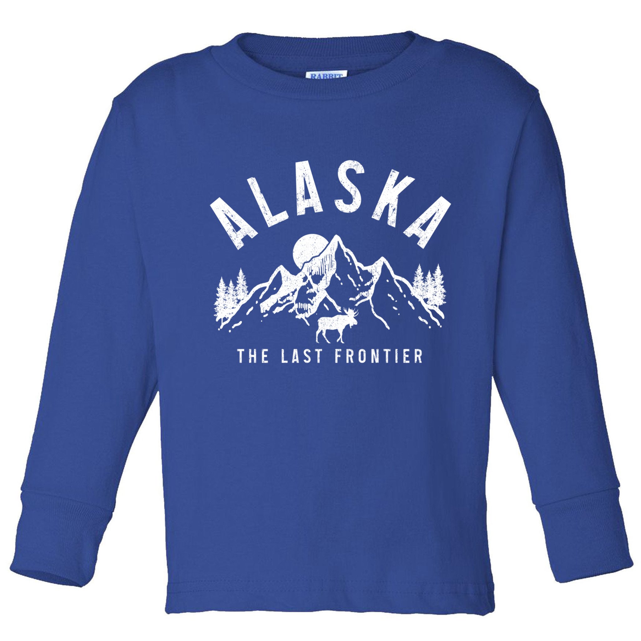 Alaska The Last Frontier Vintage Mountains Moose Hiking Gift Toddler Long Sleeve Shirt