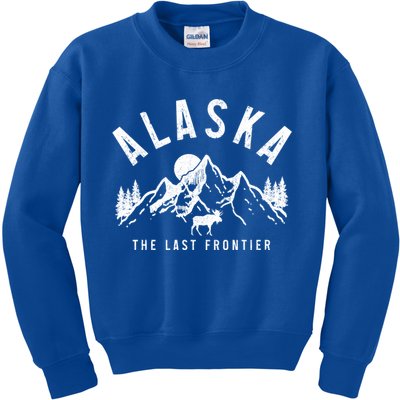 Alaska The Last Frontier Vintage Mountains Moose Hiking Gift Kids Sweatshirt